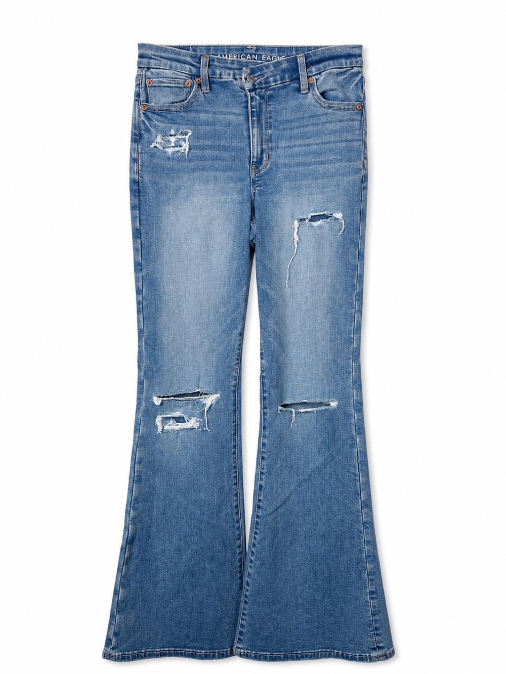 American Eagle Distressed Jeans Curvy Fit & Flare High-Rise Light Wash Size 4